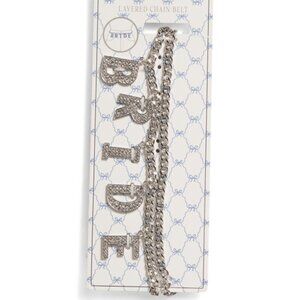 NWT Rhinestone Embellished Silver Tone BRIDE Belly Band Chain Belt Bachelorette
